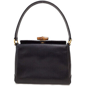 GUCCI Leather Semi Shoulder Bag Black